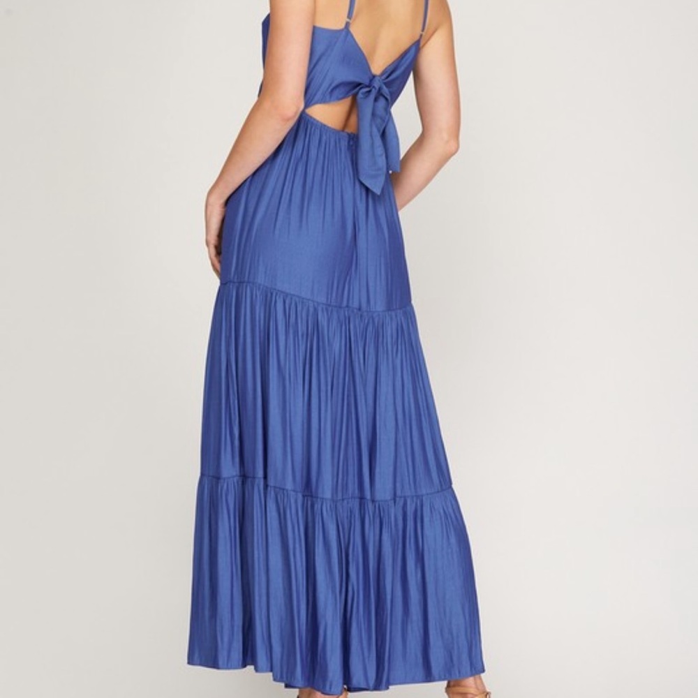 Boho Blue Tiered Open Back Maxi Dress - Picture 5 of 5
